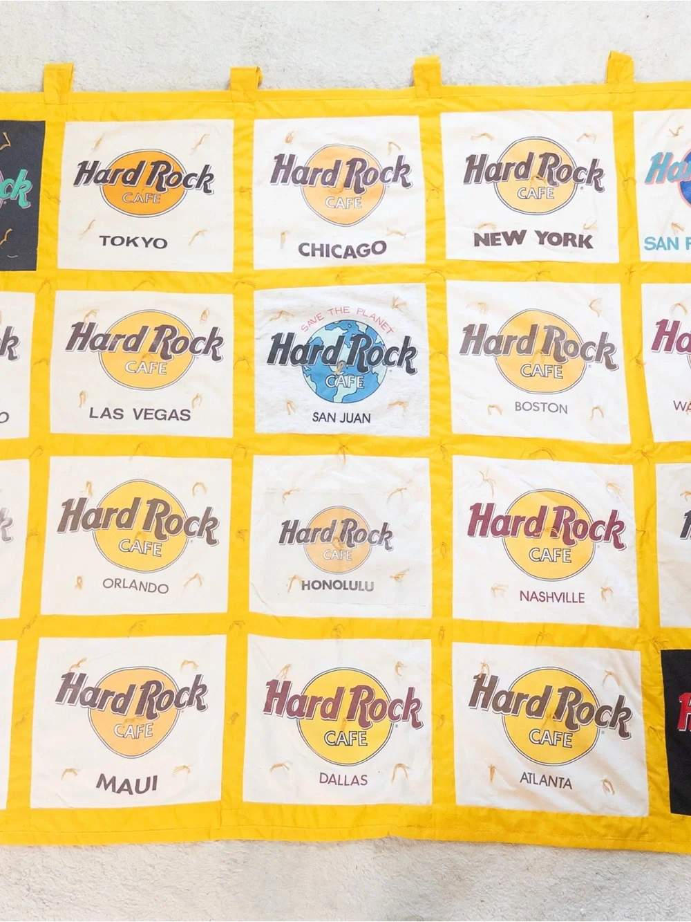 Handmade Hard Rock Cafe T-Shirt Quilt Wall Hanging 52”x67” Travel Souvenir